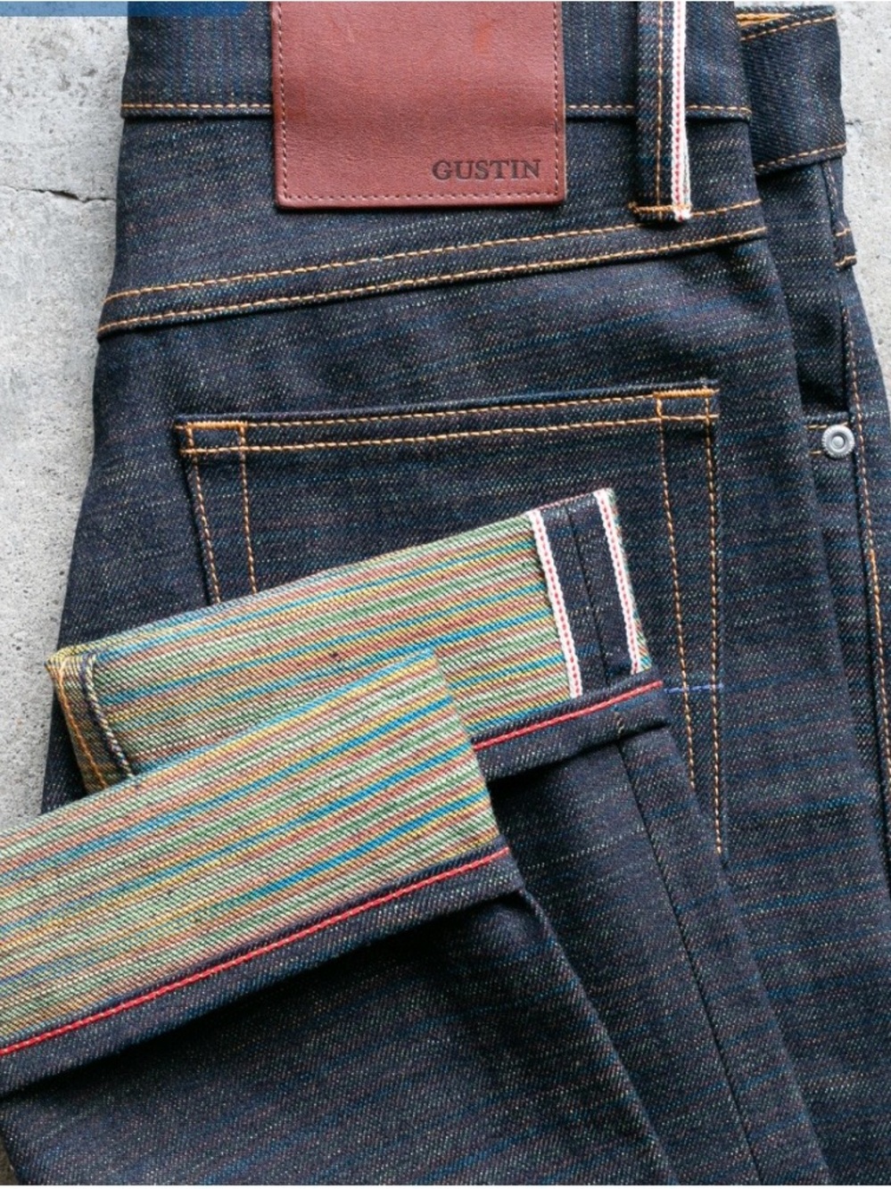Gustin Men's Raw Selvage Denim Jeans - Dark Indigo 541 THE RAINBOW SELVEDGE